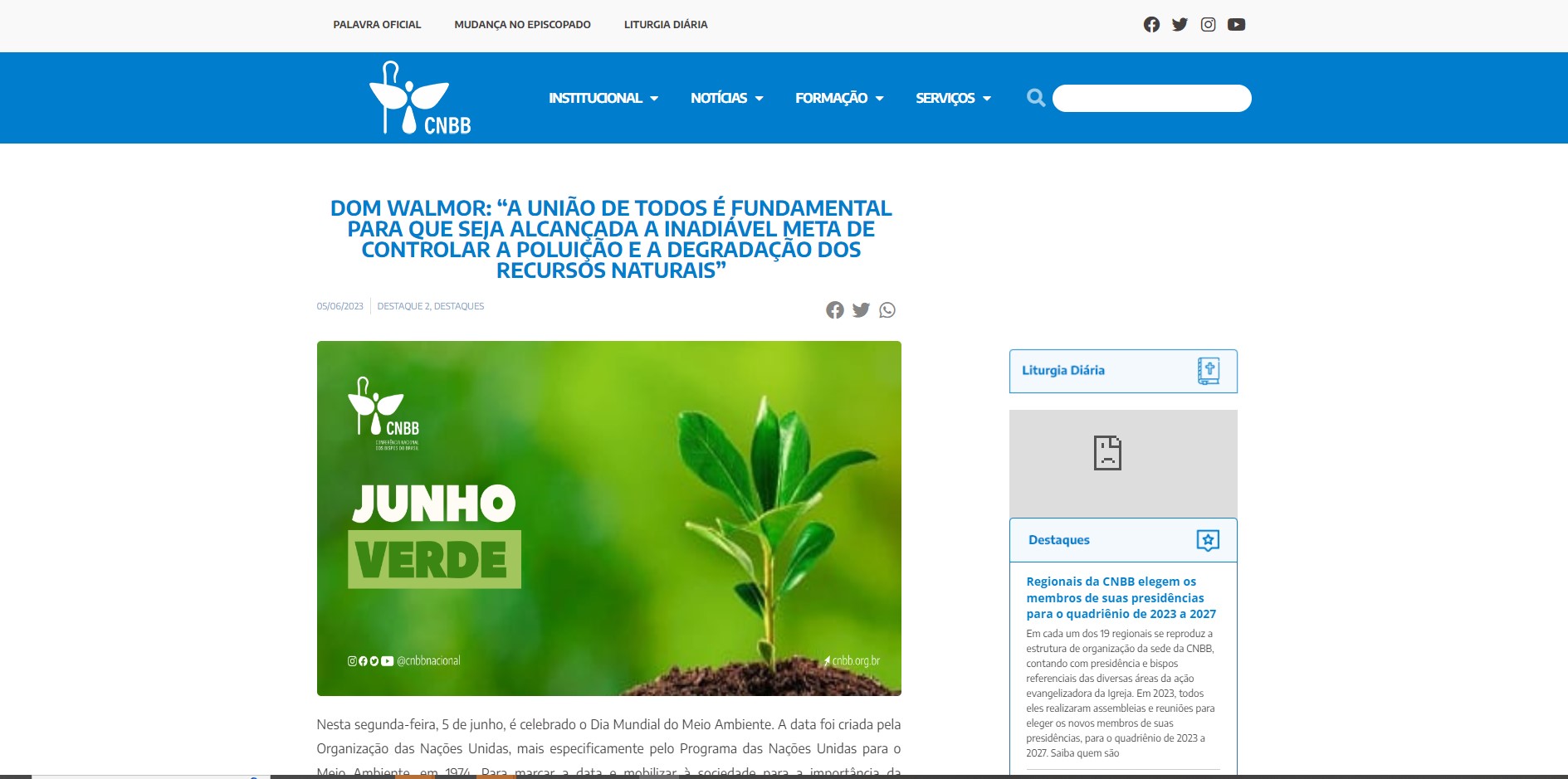 Dia Mundial do Meio Ambiente CNBB relembra importância da Campanha