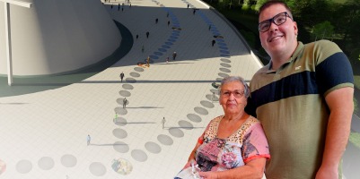 Praça das Famílias: avó e neto gravam seu amor na Catedral Cristo Rei