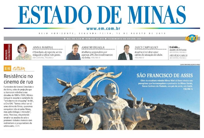 São Francisco da Piedade: jornal Estado de Minas destaca escultura do Patrono da Natureza no Santuário Basílica da Padroeira de Minas