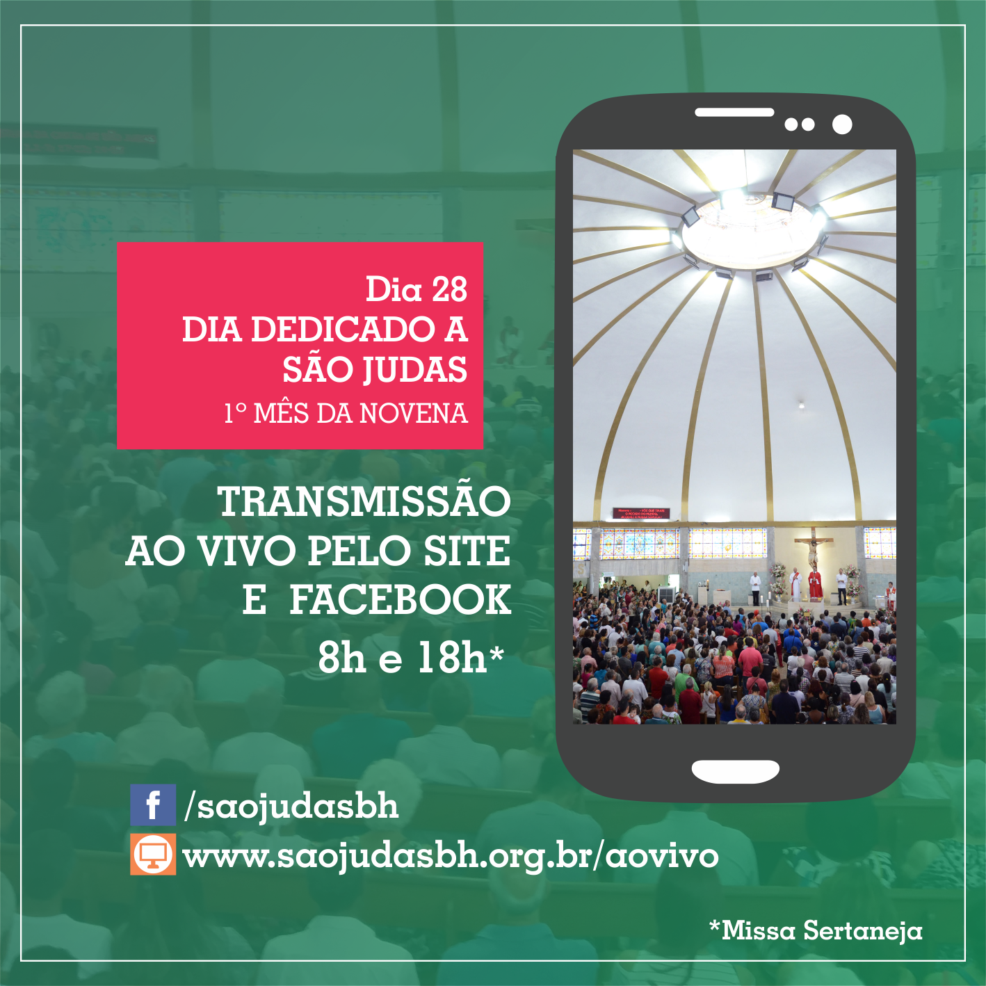 DIA DE SÃO JUDAS: TRANSMISSÃO AO VIVO PELO FACEBOOK E SITE DO SANTUÁRIO