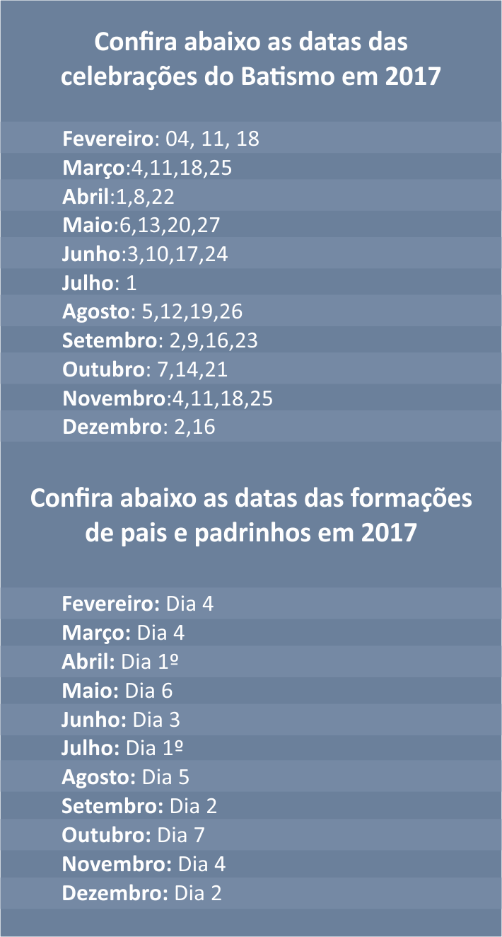 ABERTAS AS INSCRIÇÕES PARA BATIZADOS