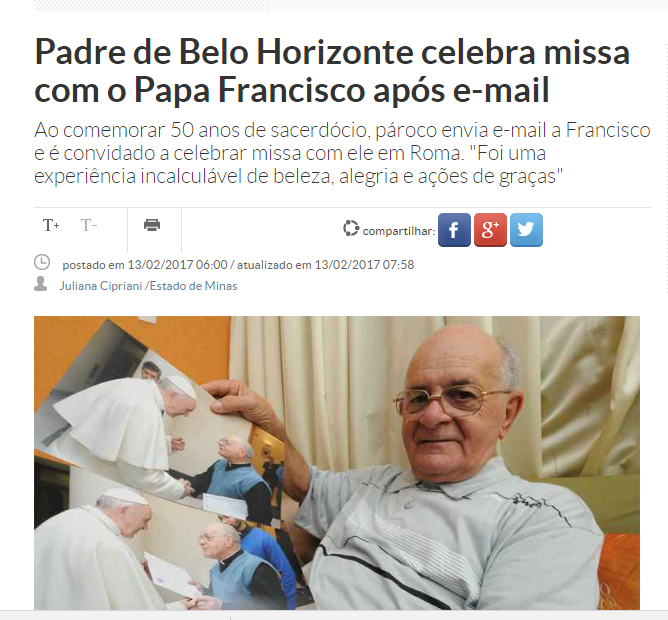 REPERCUSSÃO- JORNAL ENTREVISTA PE.PEDRO SOBRE ENCONTRO COM O PAPA