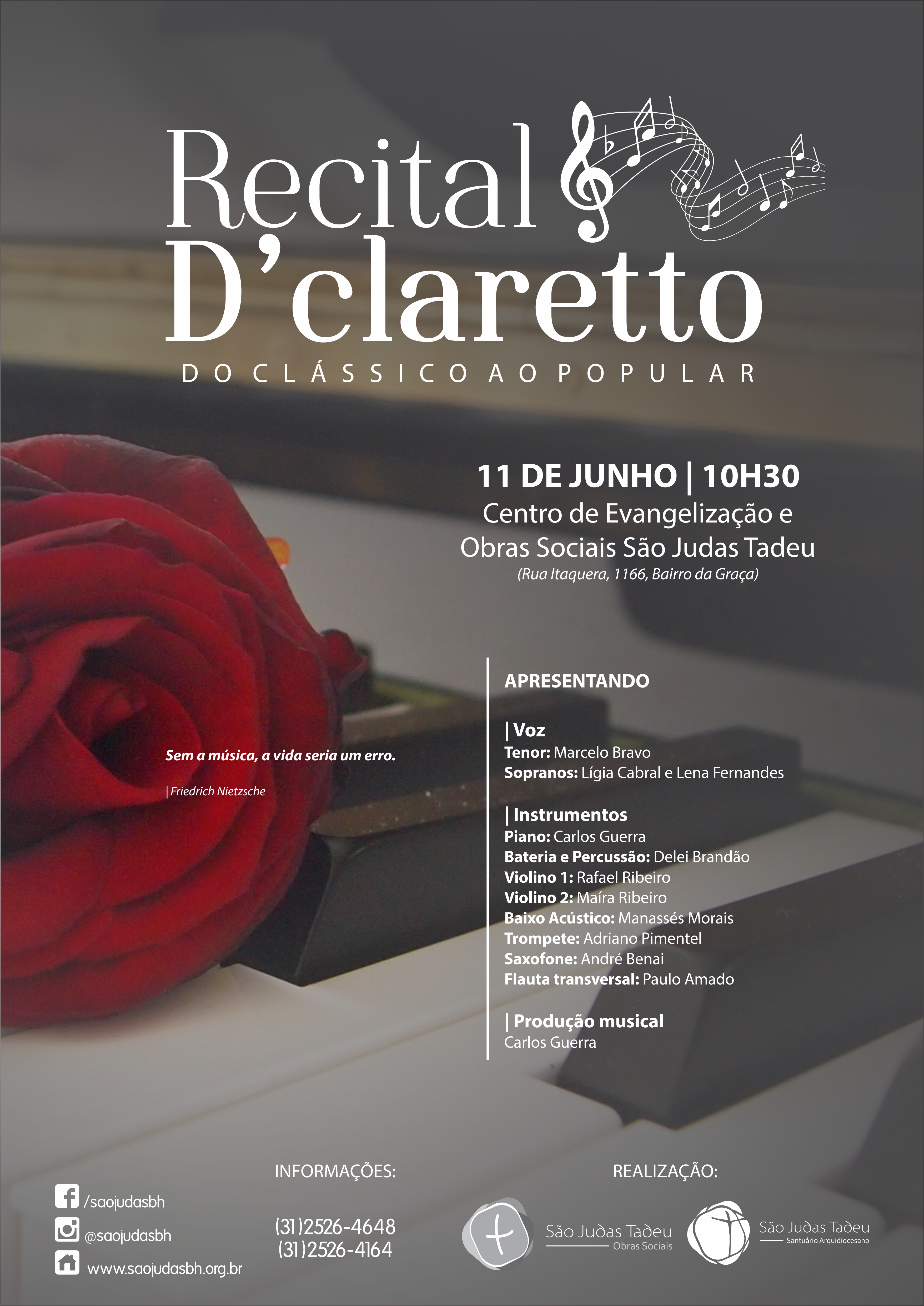 RECITAL D’CLARETTO – DO CLÁSSICO AO POPULAR: 11 DE JUNHO NO CEOS