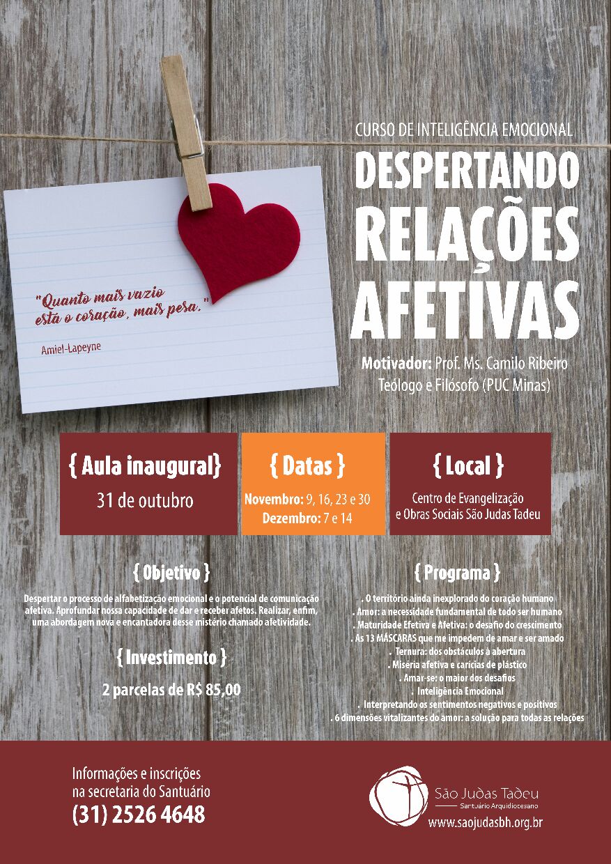 Inscrições abertas para curso “Despertando Relações Afetivas”