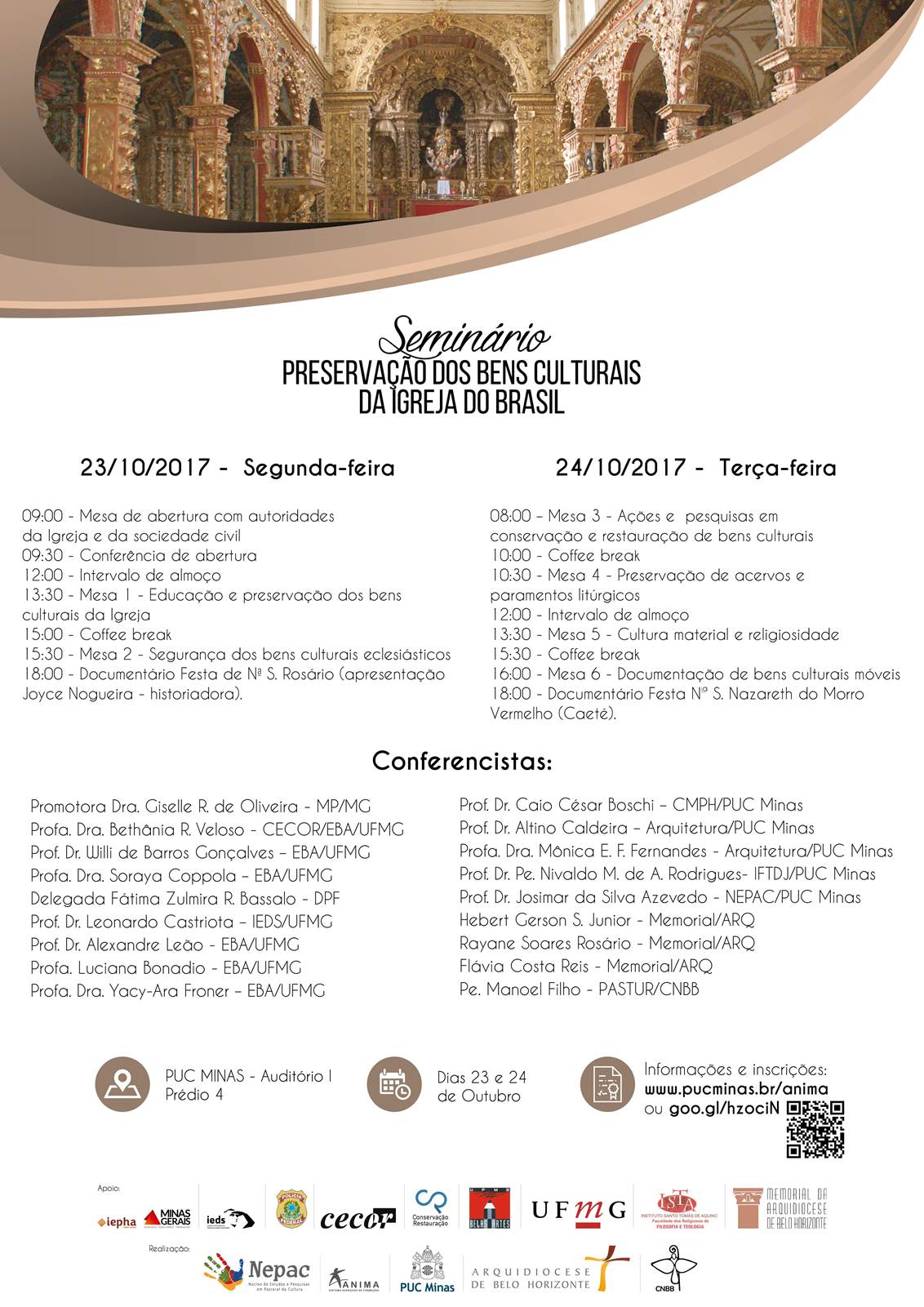 INSCRIÇÕES ABERTAS PARA SEMINÁRIO PRESERVAÇÃO DOS BENS CULTURAIS DA IGREJA DO BRASIL