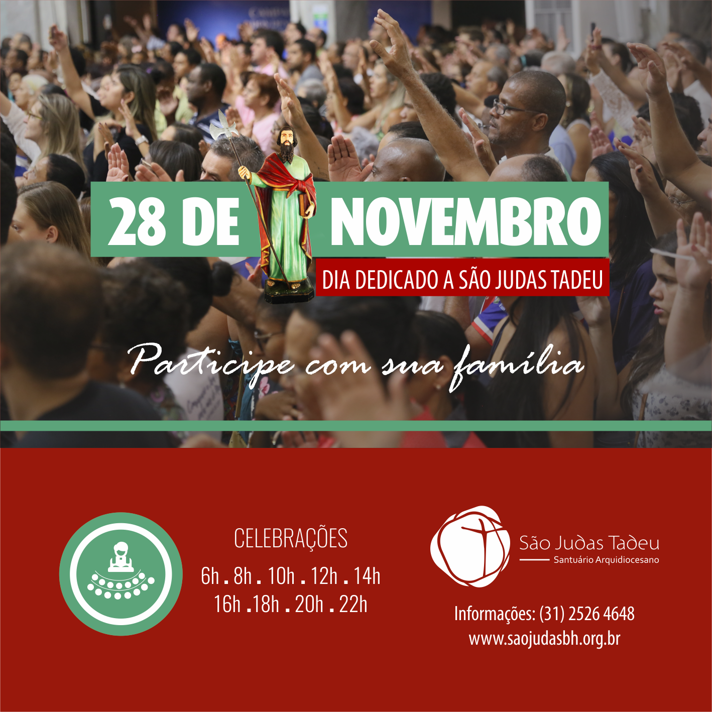 Dia 28: CONFIRA OS HORÁRIOS DAS CELEBRAÇÕES