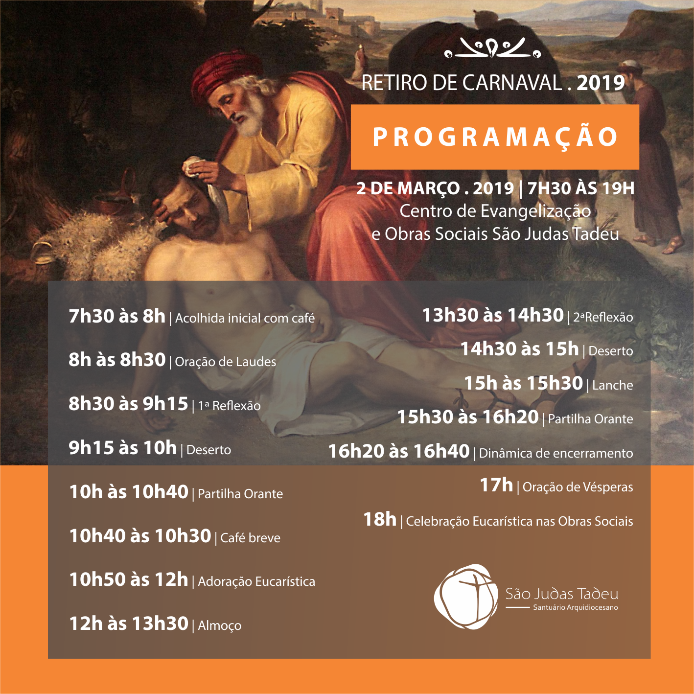 Acontece amanhã, o “Retiro de Carnaval do Santuário”. Confira a programação!!!