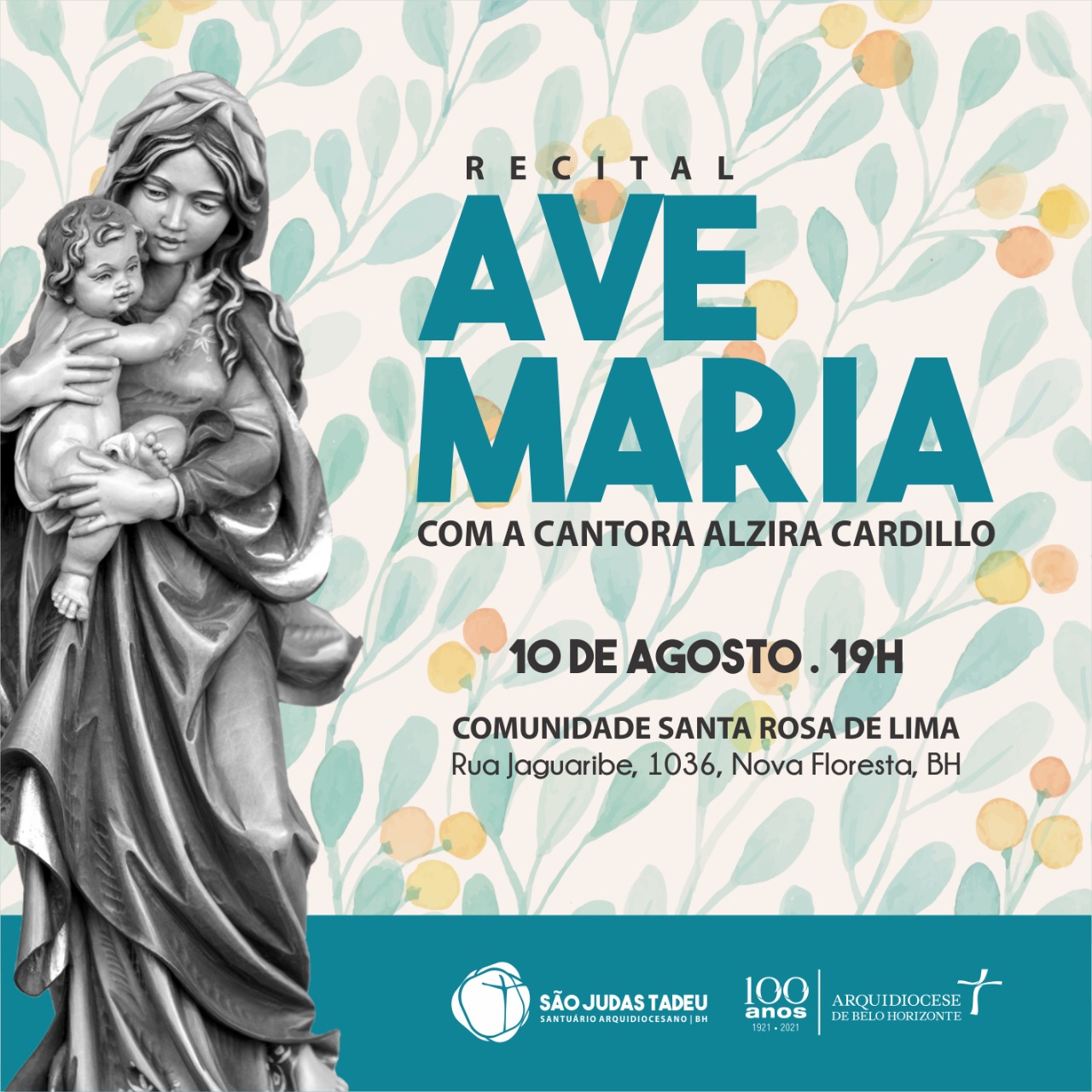 Cantora Alzira Cardillo apresenta “Recital Ave Maria” na Comunidade Santa Rosa, neste sábado