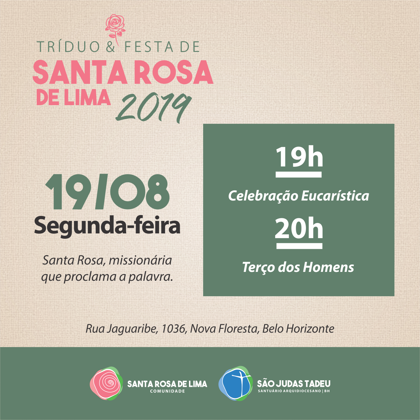 Venha participar das celebrações da Festa de Santa Rosa de Lima