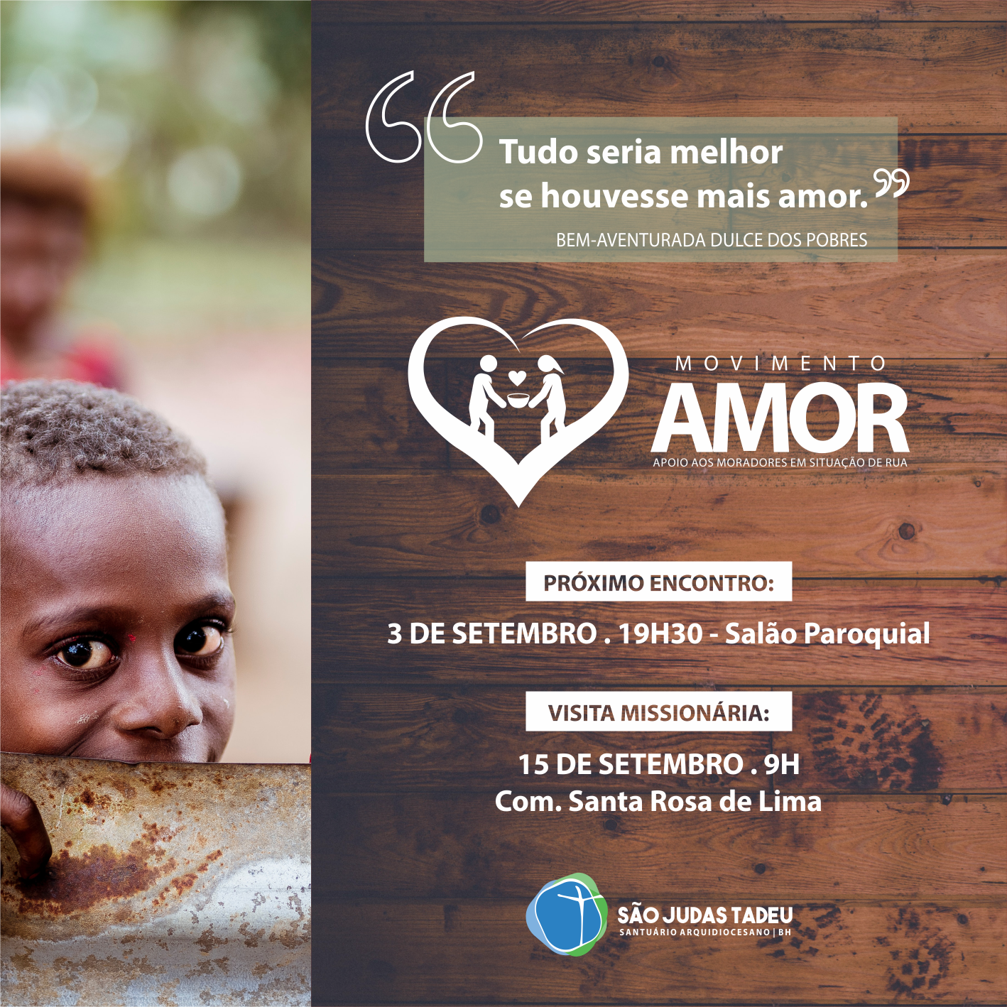 Nesta terça-feira, participe da reunião dos voluntário dos Movimento AMOR