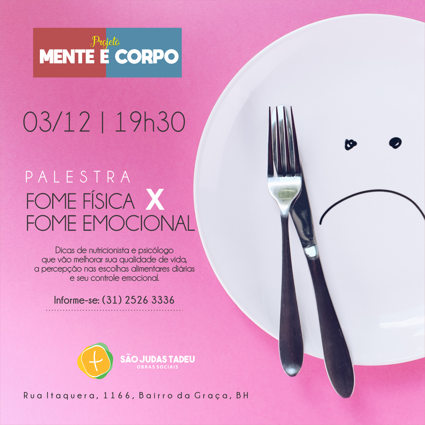 Participe da palestra “Fome Física x Fome Emocional”