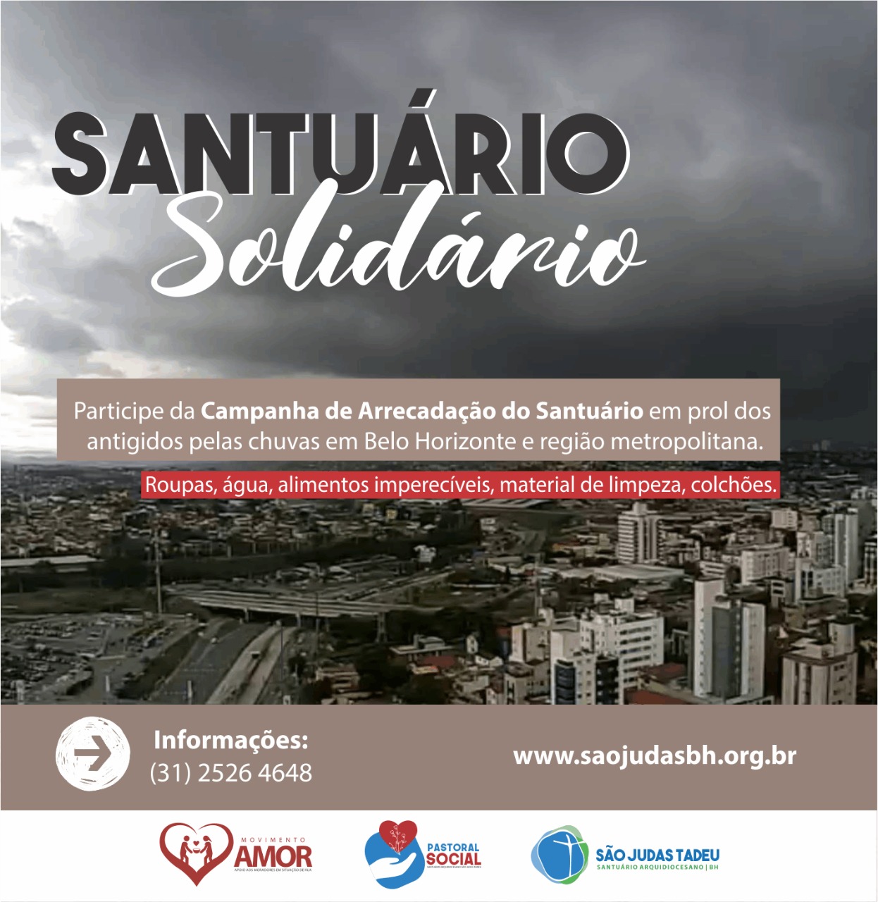 Santuário Solidário: participe da Campanha de Arrecadação para os atingidos pelas chuvas