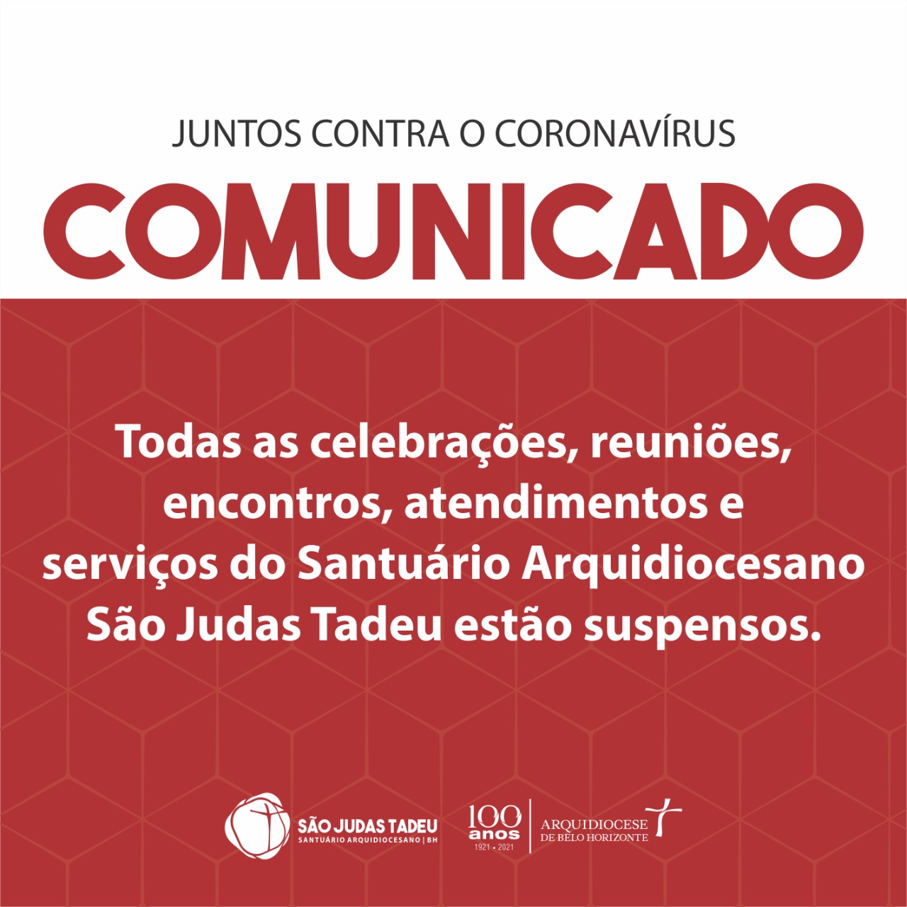 COMUNICADO:  medidas de prevenção adotadas pelo Santuário Arquidiocesano São Judas Tadeu no combate do Coronavírus