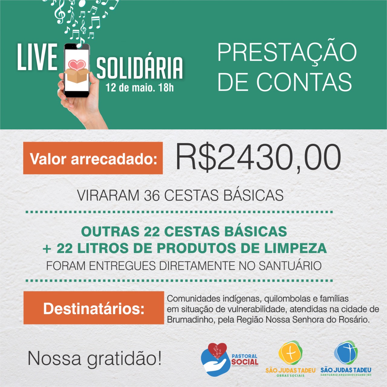 LIVE SOLIDÁRIA do Santuário ajuda a mudar a realidade de várias famílias vulneráveis!