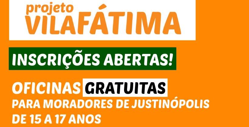 Inscrições abertas para as oficinas gratuitas do Projeto Vila Fátima